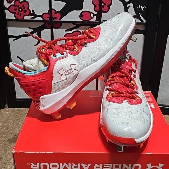 Under Armour Hovr UA Harper 8 Low Red & Silver Hybrid Metal Cleats Size 6.5 New main image 10
